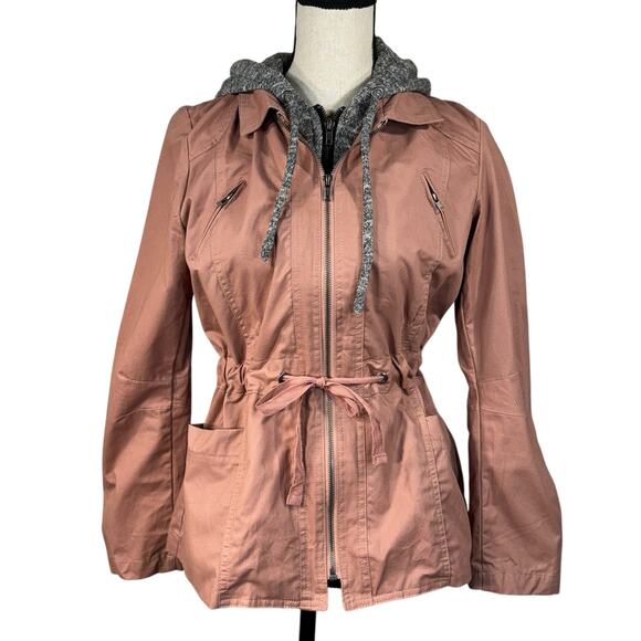 Love Tree Medium Utility Jacket Full-Zip Hooded Pockets Drawstring Rose Pink New - Picture 1 of 11